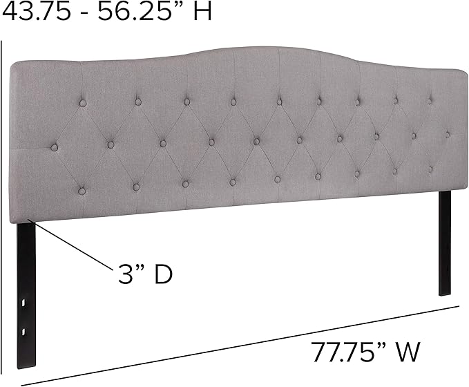 BizChair Arched Button Tufted King Size Headboard in Light Gray Fabric