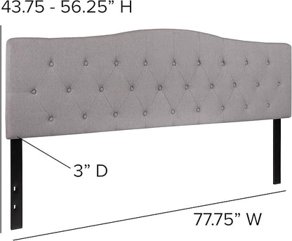 BizChair Arched Button Tufted King Size Headboard in Light Gray Fabric