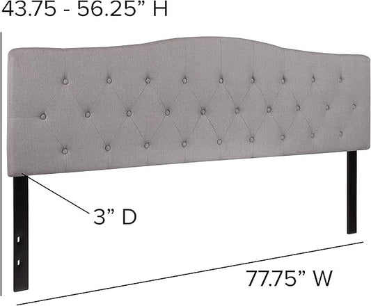 BizChair Arched Button Tufted King Size Headboard in Light Gray Fabric