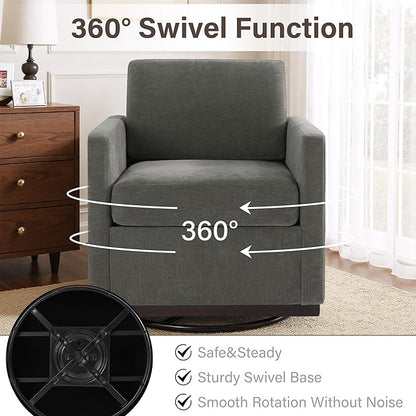 UIXE Swivel Accent Chair, Chenille Upholstered Armchair Comfy Club Chair for Living Room, Mid Century Modern Arm Chair Single Sofa Nook Bedroom Side Reading Seat - Gray