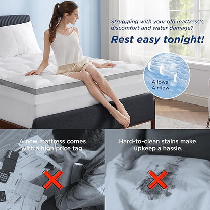 Bedsure 4 Inch Memory Foam Mattress Topper Twin Size, Dual Layer 2.5 Inch Gel Memory Foam & 800 GSM Waterproof Pillow Top Cooling Mattress Pad with 8-21 Inch Deep Pocket (Twin, 39x75 Inches)