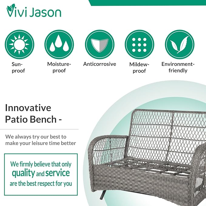 VIVIJASON 7-Piece Outdoor Patio Wicker Conversation Sets, All Weather Outdoor Rattan Furniture Set Includes Glider Loveseat, 2 Glider Rocker Chairs, 2 Swivel-Gliders Chairs, 2 Coffee Table, Grey