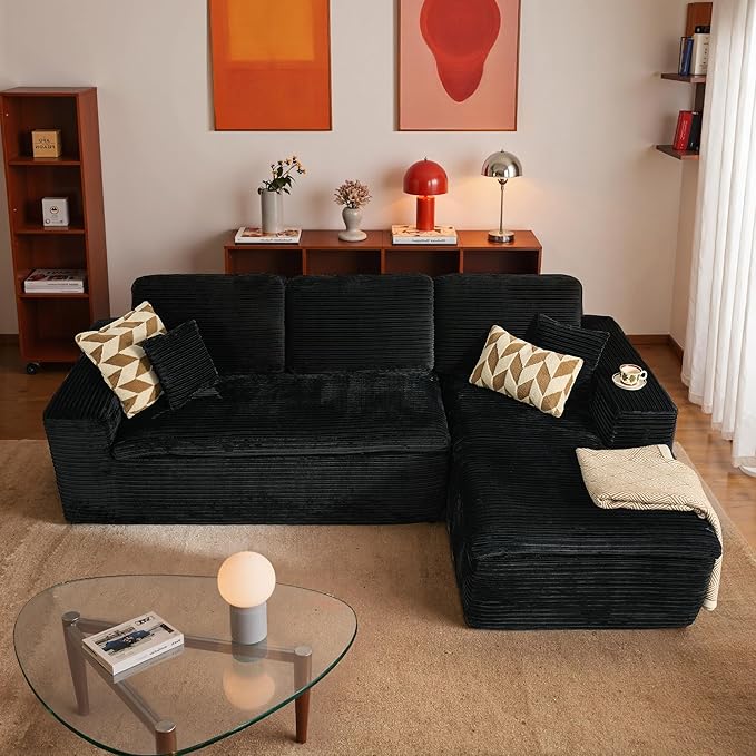 106" Oversized Couch Sofa, L Shape Couches for Living Room, No Assembly Required Corduroy Sectional Sofas with Right Facing Chaise for Home Apartment