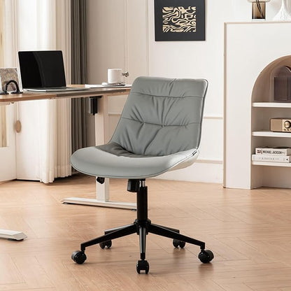 Rowill Leather Office Chair, Ergonomic Armless Desk Chair with Waterproof Cushion & Slient Wheels & SGS-Certified Class 3 Explosion-Proof Gas Lift, Ideal for Home Office, Study and Vanity(Grey)