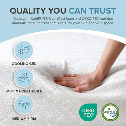 L’Baiet 6 Inch Gel Memory Foam Mattress, Full Size - Bed in a Box - Medium Firm - Breathable Cooling-Gel Comfort Technology - Pressure Relief Comfy Support Soft Fabric Cover - CertiPUR-US Certified