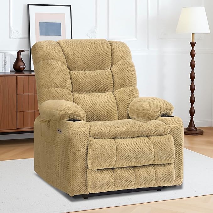 EONIX Dual Motor Lay Flat Lift Chairs Recliner, Power Lift Recliner Chair for Elderly and Adults, 400lbs Heavy Duty Chair Lift with Cup Holders, Charging Ports, Heat and Massage, Beige