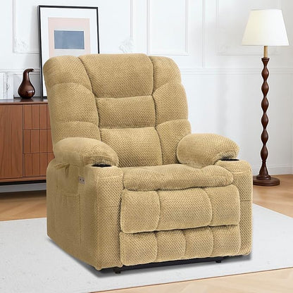EONIX Dual Motor Lay Flat Lift Chairs Recliner, Power Lift Recliner Chair for Elderly and Adults, 400lbs Heavy Duty Chair Lift with Cup Holders, Charging Ports, Heat and Massage, Beige