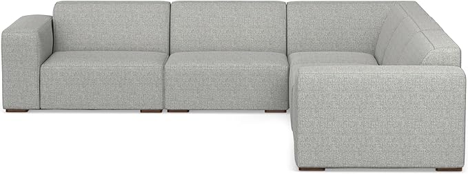 SIMPLIHOME Rex Corner Sectional Modular Sofa in 100% Recycled Polyester Tightly Woven Performance Fabric, Pale Grey, 116-inches Wide, Handcrafted Modern-Style L-Shaped Couch for Living Room
