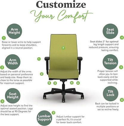 HON Ignition 2.0 Mid Back Task Chair, Spectrum Mesh, Advanced Synchro-Tilt Control, Office Chair with Lumbar Support, Height and Width Adjustable Arms, Black Frame, Pear