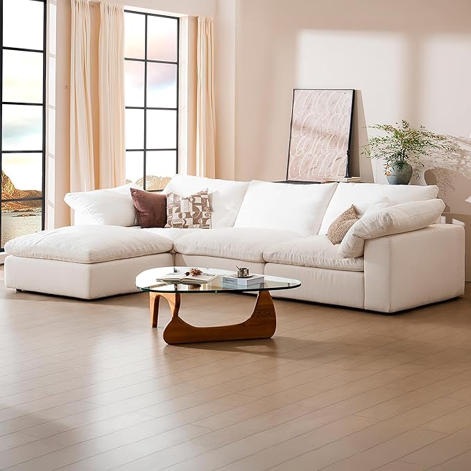 Modular Sectional Sofa, 110.2" L Shaped Modern Sofa Modular Sectional Cloud Couch with Ottoman, Modern Cloud Sectional Couches for Living Room, Deep Seat Sofa with Washable Cover