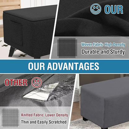 H.VERSAILTEX Square Ottoman Cover Fit Length 36"-37" Footrest Durable Linen Look Fabric Ottoman Slipcover Thick Footrest Stool Covers for Oversized Square Ottoman Removable Washable - Heather Black