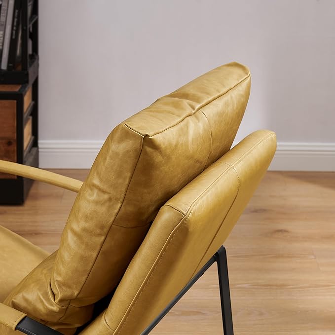 Art Leon Leather Accent Chair- Mid Century Modern Living Room Chair Leather Armchair Leather Lounge Chair with Black Metal Frame (Light Brown)
