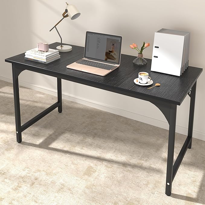 StarGraph Home Office Desks 55 Inch Large Office Desk with Sturdy Metal Frame Modern Computer Desk Gaming Study Writing Work from Home Desks, Black