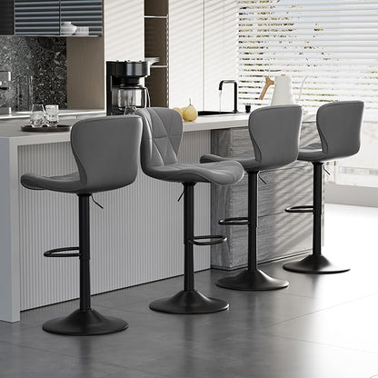Bar Stools Set of 3,Adjustable Swivel Barstools, Faux Leather Bar Chairs,Upholstered Counter Height with High Backrest for Kitchen Island, Dark Grey