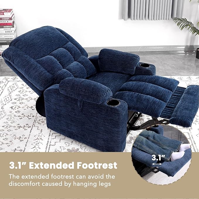 EONIX Dual Motor Lay Flat Power Lift Recliner Chair for Elderly, Electric Recliner Lift Chair for Adults with Cup Holders, 400lbs Heavy Duty Power Lift Sofa with Heat and Massage, Navy Blue