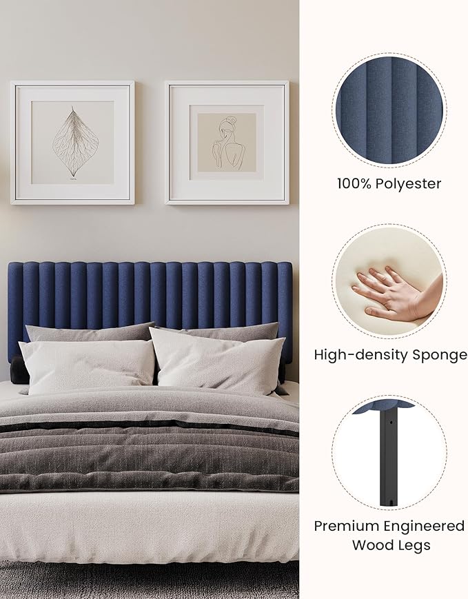 Queen Size Upholstered Headboard Only, Channel Tufted Headboard with Adjustable Height, Easy Assembly, Navy Blue