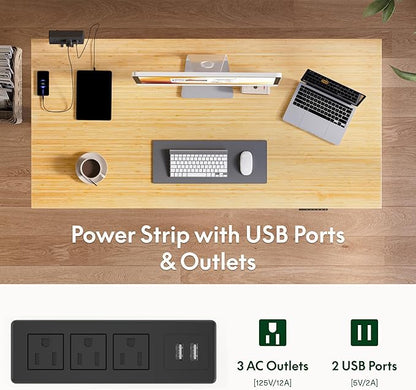 FLEXISPOT EN2 Whole-Piece Bamboo Standing Desk with Clamp Power Strip, 55 x 28 Electric Stand Up Height Adjustable Desk with Cable Management (Grey Frame + 55" Bamboo Top, 2 Packages)