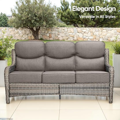 Swivel Patio Chairs sofa Set of 9 with 6" Thick Cushion - Wicker Outdoor Swivel Rocker Patio Chair ,Sofa/Glass coffee table, High Back Comfortable Outdoor Glider Chairs - Grey Wicker | Grey Cushions