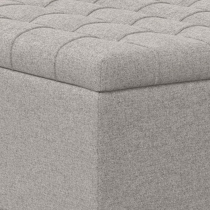 SIMPLIHOME Harrison 30 inch Wide Transitional Square Small Coffee Table Storage Ottoman in Cloud Grey , Assembled, For the Living Room and Bedroom