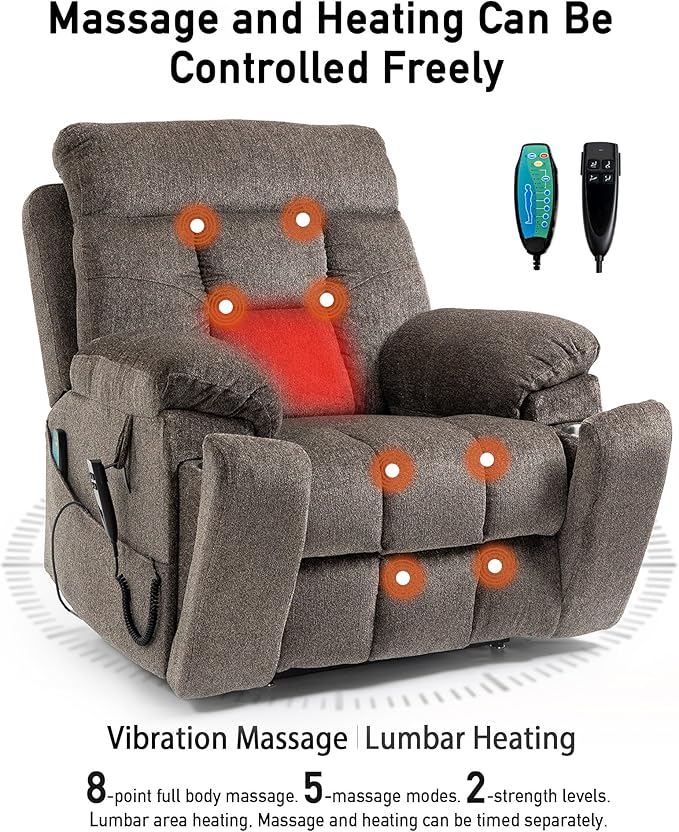26in Extra Large Lazy Boy Recliner Chair for Tall Men Up to 6'2"/350lb Adjustment Power Lift Recliner Chair with Cupholder, Massage Chair Recliner with Lumbar Heating