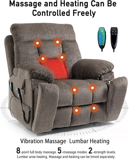 26in Extra Large Lazy Boy Recliner Chair for Tall Men Up to 6'2"/350lb Adjustment Power Lift Recliner Chair with Cupholder, Massage Chair Recliner with Lumbar Heating
