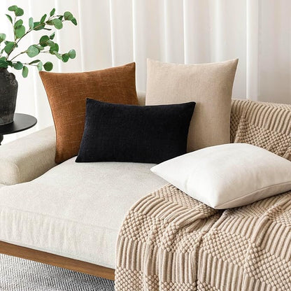 Foindtower Pack of 2 Soft Textured Chenille Throw Decorative Pillow Covers Square Accent Solid Cushion Cover Cozy Farmhouse Pillow Case with Zippe for Couch Sofa Bed Living Room 24x24 Inch, Bronze