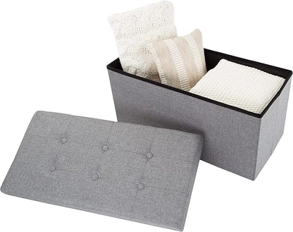 Folding Storage Ottoman - 30-Inch Tufted Footrest, Linen Chest, or Bench with Removable Bin for Living Room, Bedroom, or Dorm by Lavish Home (Gray)