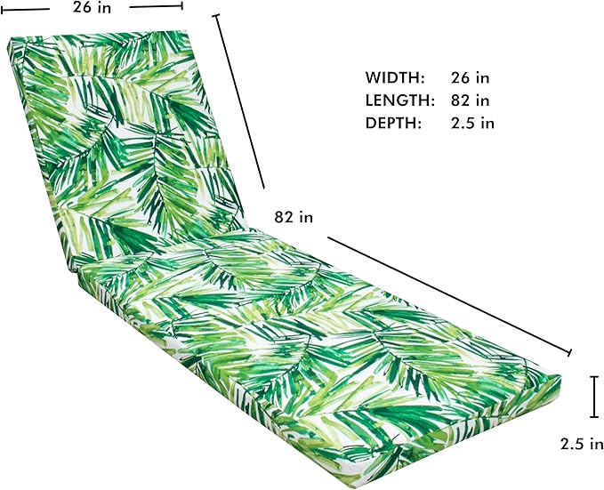 Tommy Bahama Chaise Cushion, 26" X 82" X 2.5", Coastal Palm Green Leaf