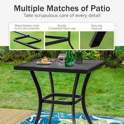 PHI Villa 5 Piece Outdoor Bar Set, Counter Height Patio Bar Bistro Table and Swivel Bar Stools Chairs with All Weather Brown Textilene Fabric for Garden, Yard, Poolside