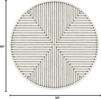 RUGGABLE x Jonathan Adler Machine Washable Area Rug – Inkdrop Camel & Ivory 8 ft Round, Stain-Resistant, Non-Slip – Large Rugs for Living Room, Bedroom, Hallway, Entryway & Office–with Standard Pad