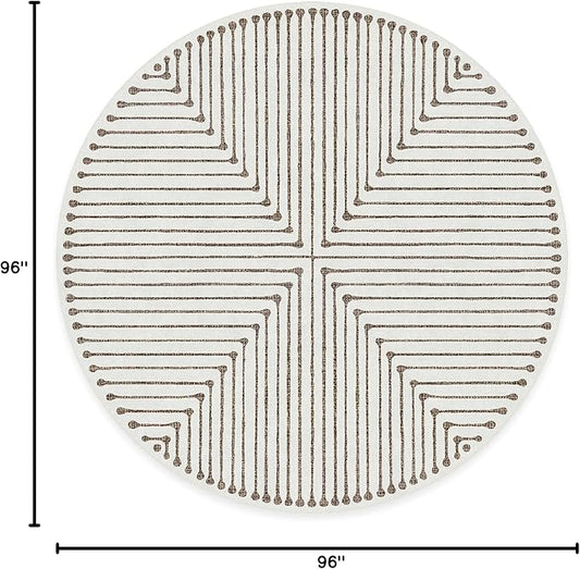 RUGGABLE x Jonathan Adler Machine Washable Area Rug – Inkdrop Camel & Ivory 8 ft Round, Stain-Resistant, Non-Slip – Large Rugs for Living Room, Bedroom, Hallway, Entryway & Office–with Standard Pad