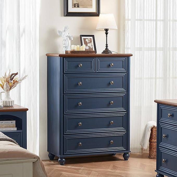 Farmhouse Dressers and Night Stand Set of 3, Wood 43.5'' Tall Dresser and 18'' Wide Chest of Drawers, Roman Column Nightstand Set of 2, Bedroom Furniture Dresser Suites for Living Room, Hallway, Home