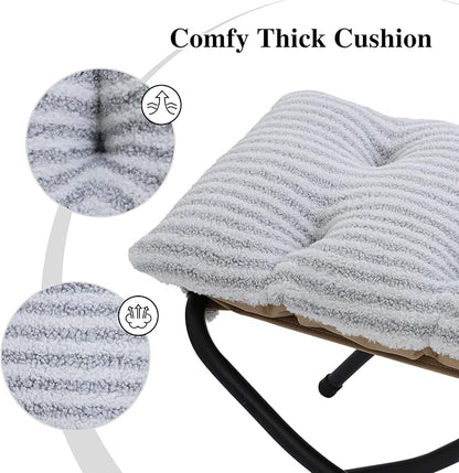 15"(H) Folding Ottoman, Foldable Footrest Stool, Portable Small Foot Stool for Couch, Collapsible Foot Rest Ottoman for Sofa, Accent Padded Ottomans for Living Room, Bedroom, Stripe Grey