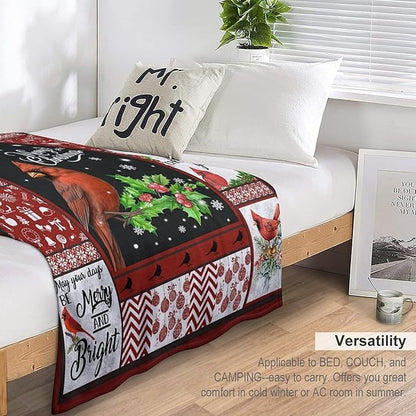 Cardinal Bird Christmas Blanket - Cardinal Gifts Throw for Kids Adults - Soft Warm Cozy Fleece for Couch Sofa Bed 50"x60"