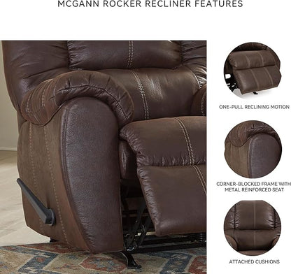 Signature Design by Ashley McGann Modern Faux Leather Manual Pull Rocker Recliner, Brown