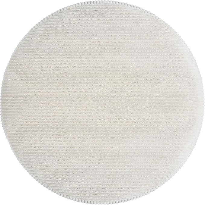 Christopher Knight Home GAVI 30" Ottoman Foot Stool, Corduroy Pouf Footstool Ottoman Seat, Upholstered Foot Chair, Round Footrest, Modern Side Table for Living Room Bedroom Home Decor, Beige
