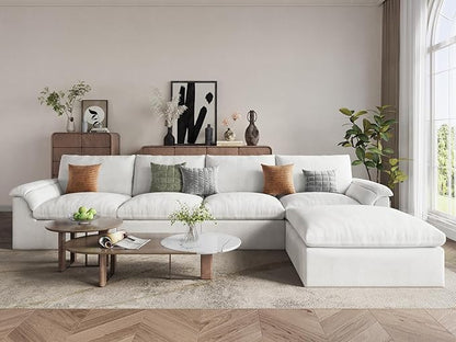 EASE MOOSE Oversized Cloud Couch Sectional Sofa, L-Shaped Large Modular Couch for Living Room, Minimalist Boneless Convertible Couches with Ottoman, 5-Seat Deep Sofas for Bedroom, Chenille (White)