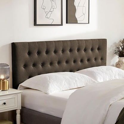 Tufted Upholstered Headboard King Size, Solid Wood Head Board with Durable Metal Legs, Adjustable Height Bed headboard from 37” to 51” Fabric Headboard in Modern Button Design, Chocolate