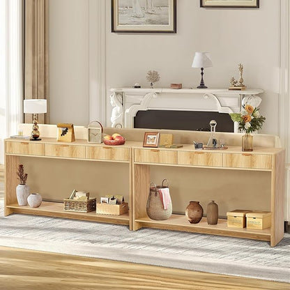 Entryway Table with Storage, Narrow Console Table with 3 Drawers, 55.12' Couch Table Behind Sofa Long for Living Room TV, Hallway Entrance Foyer, Mid Century Modern Boho Fluted Console Table