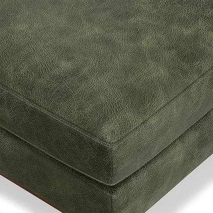 SIMPLIHOME Morrison 33 inch Wide Ottoman in Moss Green Genuine Leather, Multifunctional Footrest, Coffee Table, and Extra Seating for Living Room, Mid-Century Modern Style
