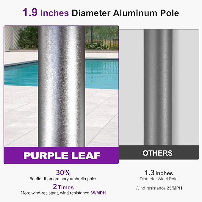 PURPLE LEAF 3-Piece Outdoor Chaise Lounge Set with Market Umbrella Adjustable Sunbathing Daybed for Pool, Garden and Backyard Nurture Shale