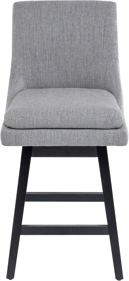 Bar Stools Set of 2, 26 Inch Upholstered Barstools with 14.2" High Back and Footrest, Swivel Counter Height Barstools for Kitchen Island Home Bar Performance Fabric Gray