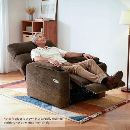 MCombo Lay Flat Dual Motor Power Lift Recliner Chair with Massage & Dual Heating, Arm Storage, Extended Footrest, USB A/C Ports & Cup Holders, Infinite Position for Elderly, Fabric LC002 (Brown)