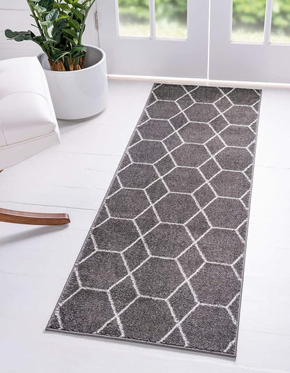 Unique Loom Trellis Frieze Collection Area Rug - Geometric (2' x 6' 1" Runner Dark Gray/Ivory)