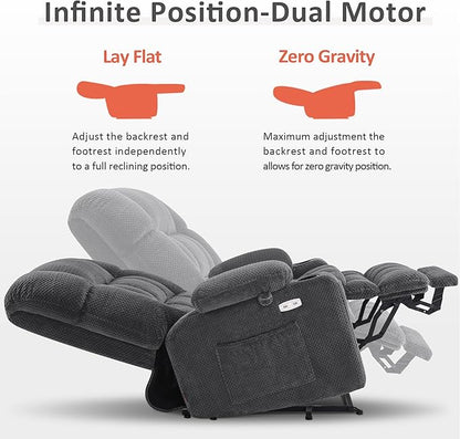 MCombo Oversized Power Lift Recliner Chair for Elderly, Dual Motor Lift Chair with Heat and Massage, Lay Flat Lift Chair for Big and Tall, Cup Holders, Fabric R7891 (Oversize, Dark Gray)