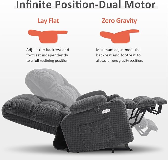 MCombo Dual Motor Power Lift Recliner Chair for Elderly, Lay Flat Lift Chair with Heat and Massage, Extra Wide Lift Recliner for Big People, Cup Holders, Fabric R7897 (Dark Gray, Medium-Wide)