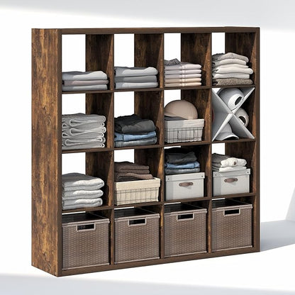 Furinno Cubic Closet Organizers and Storage, 16-Cube Closet Organizer, Open Shelf Closet Storage, Extra Thick Frame for Wardrobe, Bedroom, Living Room, Amber Pine