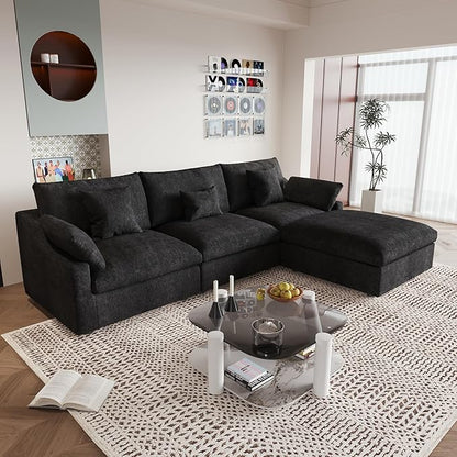 JACH L-Shaped Sectional Couches for Living Room, Cloud Sectional Couch with Deep Seat, Modular Sectional Sofa with Chaise, Covers Removeable & Washable, Sofas Furniture for Living Room, Black
