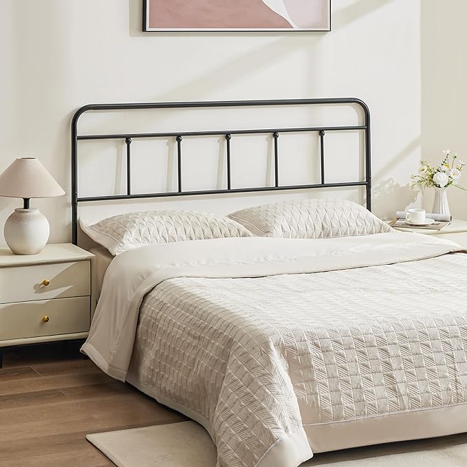 Metal Full Size Headboard, Sturdy and Durable Iron Headboard Adjustable Height from 34” to 44”, Victorian Vintage Full XL Bed Headboards, Farmhouse Head Board, Bed Frame Mount Black
