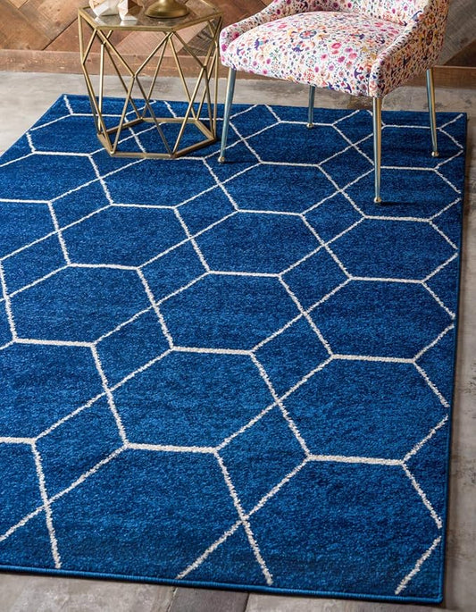 Unique Loom Trellis Frieze Collection Area Rug - Geometric (7' 1" x 10', Navy Blue/ Ivory)